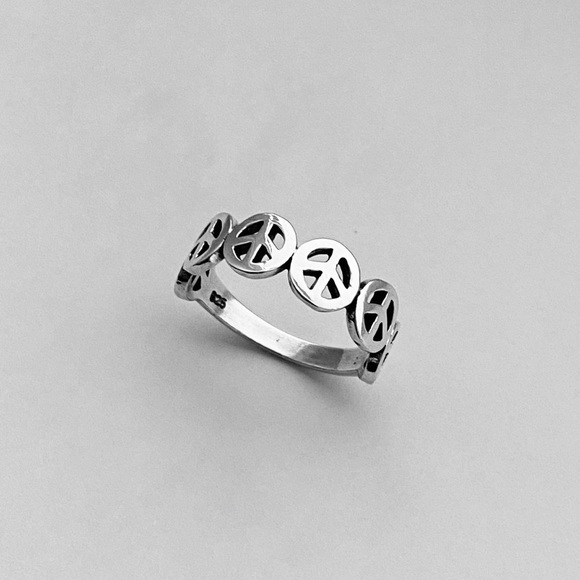 Sterling Silver Six Peace Sign Ring, Love Ring, Silver Rings - Picture 5 of 12